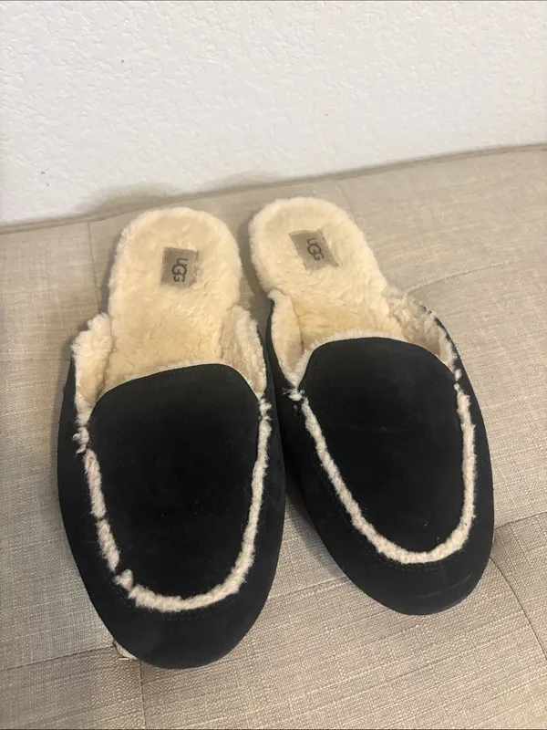 UGG Black Suede Plush-Lined Slip-On Slippers 8.5 - Image 2