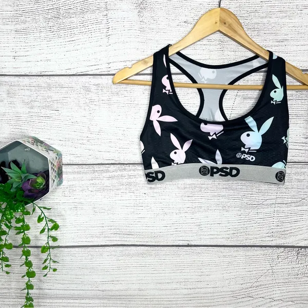 PSD X Playboy Black Pink & Blue Pastel Playboy Bunny Sports Bra Size Large - Image 10