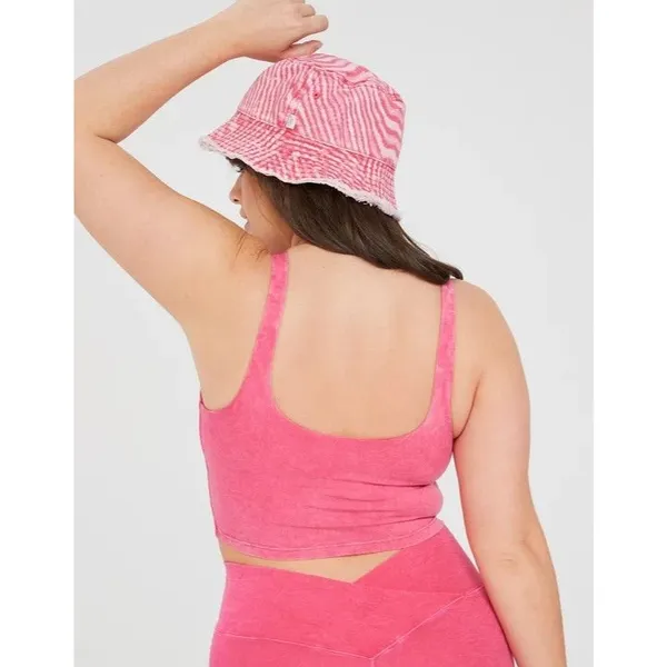 OFFLINE By Aerie Real Me Low Key Longline Sports Bra Sz XL Fuchsia Pink Padded - Image 2