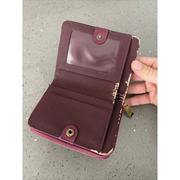 Fossil Women’s Pink Purple Leather Bifold Wallet Zip Coin Pocket READ - Image 3