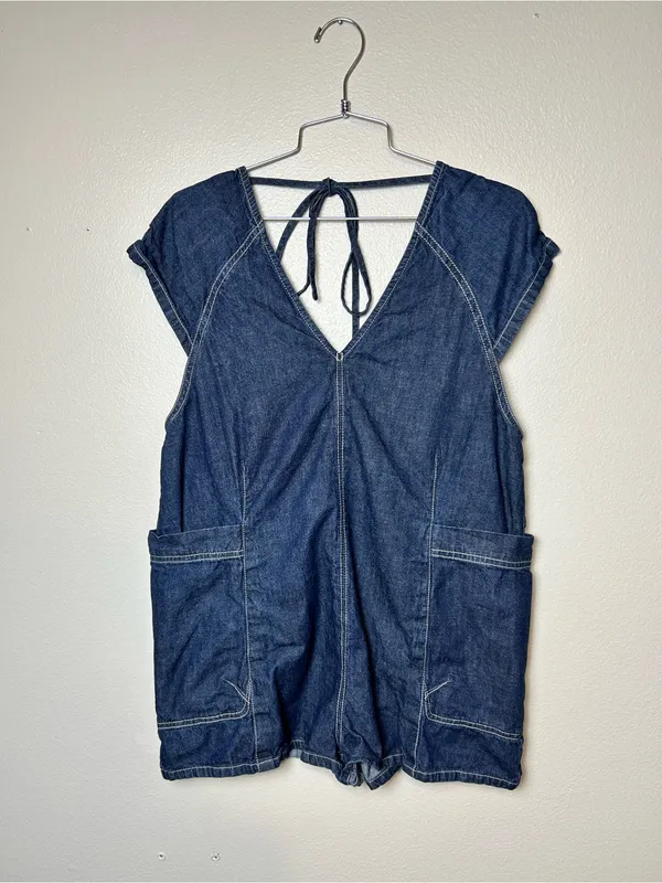 We The Free - Free Fall Denim Romper Shorts - Size XS - Image 4