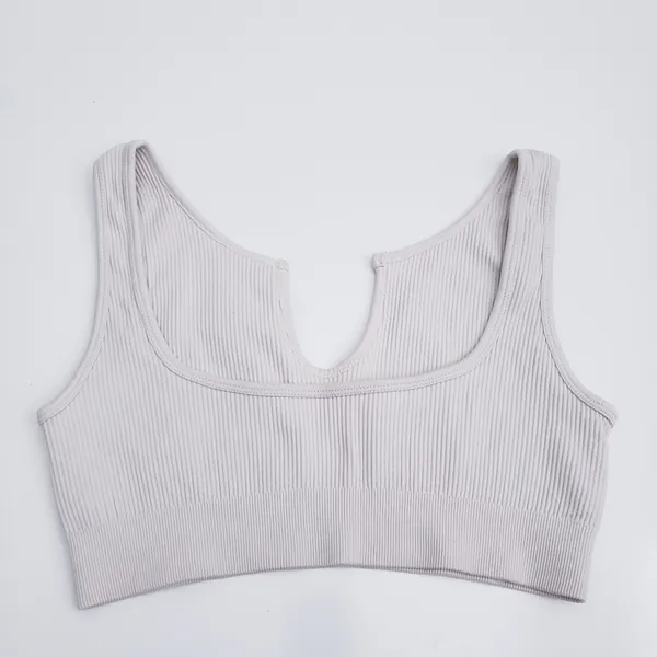 Ribbed Sleeveless Open Neckline Sports Bra - Image 5