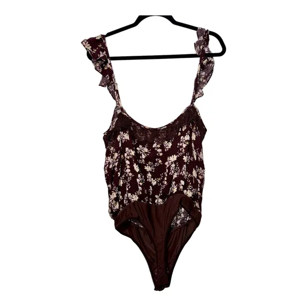 NWT FREE PEOPLE x INTIMATELY FP Take It Away Bodysuit Chocolate Merlot‎ - XL - Image 2