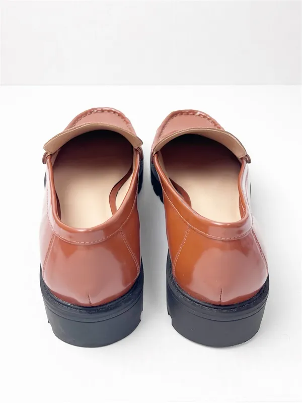 LOFT Brown Faux Leather Slip On Penny Loafers Size 9.5M Preppy Casual Minimalist - Image 9