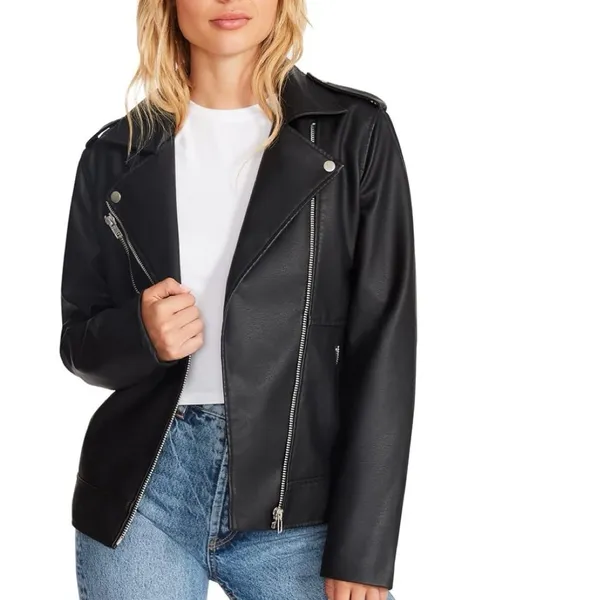 NWOT Steve Madden Jacket Faux Vegan Leather Moto Biker Black XS - Image 3