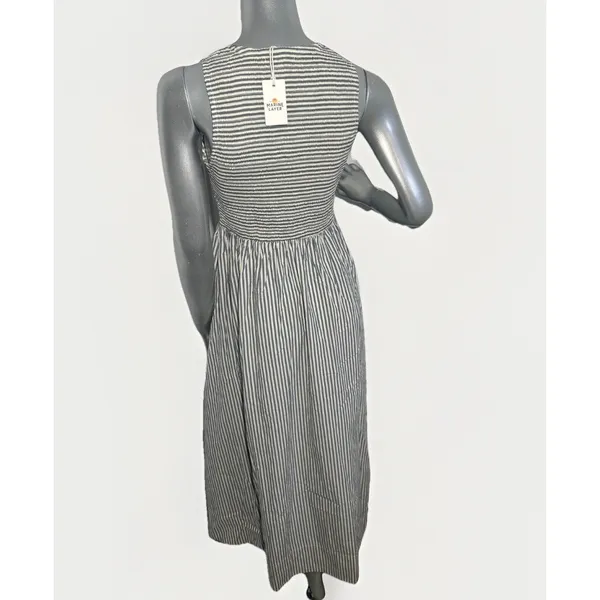 Marine Layer Darcy Smocked Poplin Dress M Pima Cotton NWT Navy Stripe - Image 8