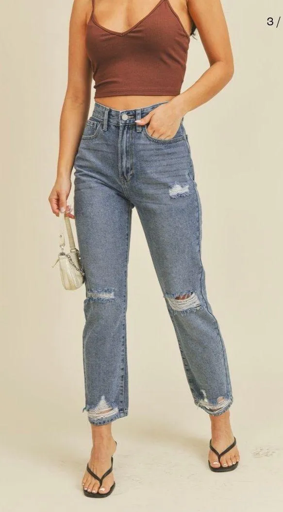 Just Black Denim High Riss Straight Leg Jeans - Image 3