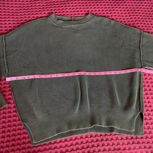 Aerie Women’s S Olive Green Ribbed Oversized Crewneck Sweater Drop Shoulder - Image 6