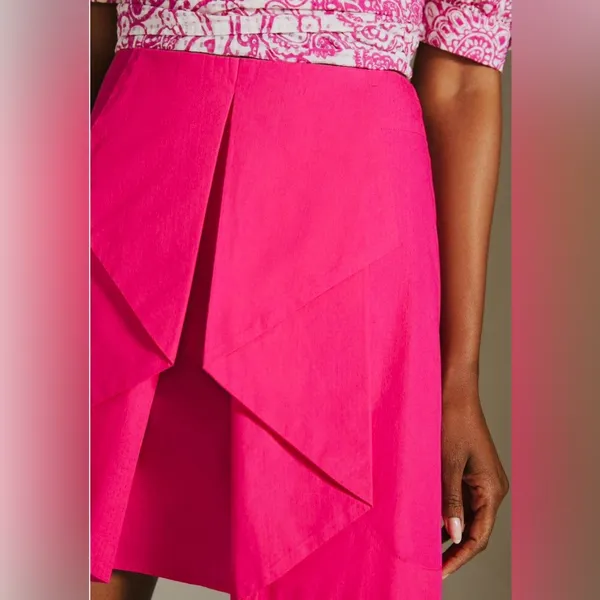 Anthropologie Maeve Ruffle Front Textured Fabric Fuchsia Lined Skirt - Image 15