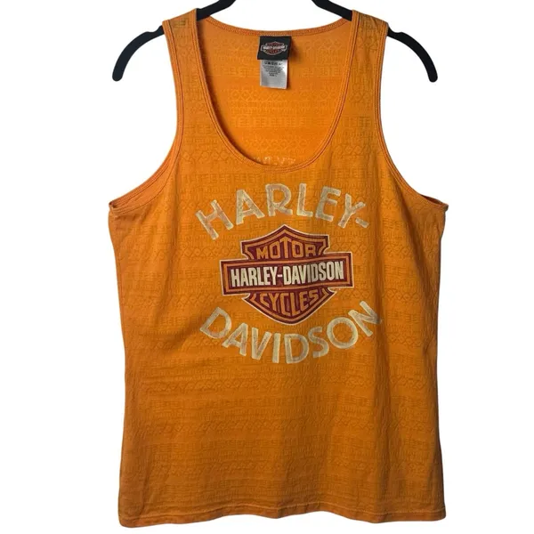 Harley Davidson Jamaica Orange Aztec Print Tank Top Novelty Motorcycle Comfort L - Image 2