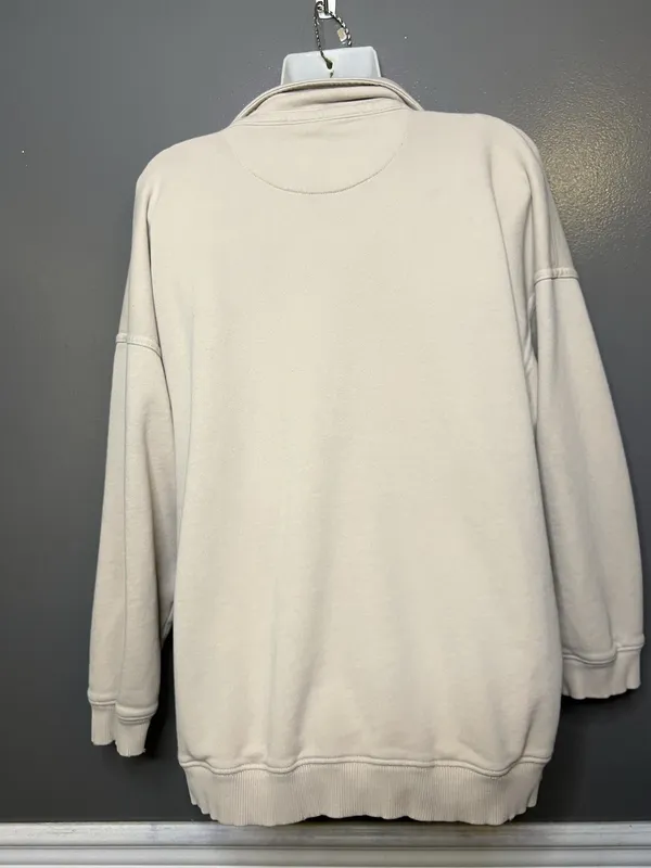 Aerie Sweatshirt Womens Medium Beige Collared V Neck Fleece Pullover Relaxed - Image 5