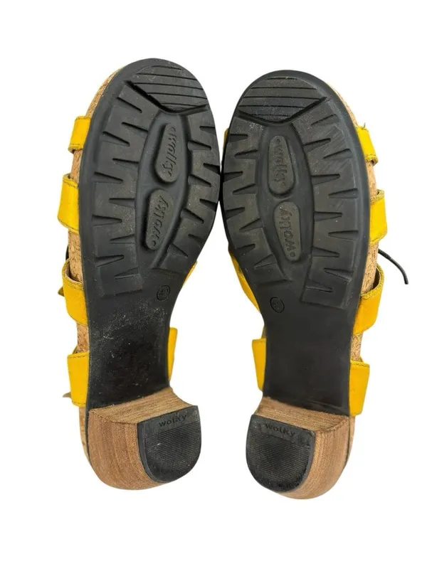 -Wolky Fancy Me Lion Comfort Sandals Womens 42 Yellow Leather Lace Open Toe Heel - Image 10