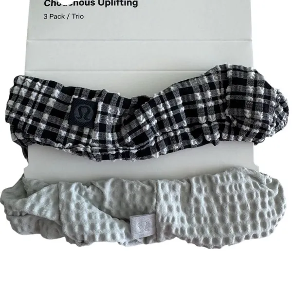 Seersucker Blister Check Lululemon Uplifting Scrunchies 2 Black and White / Vap - Image 3