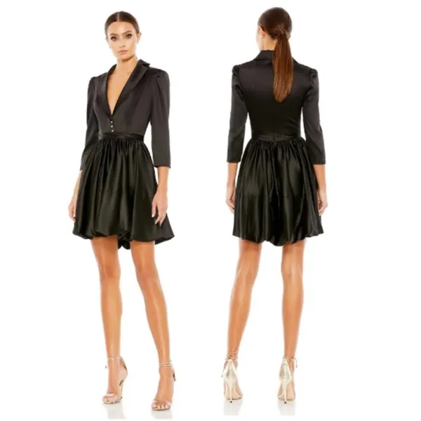 Nwot Mac Duggal 26913 Black Satin A-Line Collar Blazer Belted Mini Dress 4 - Image 2