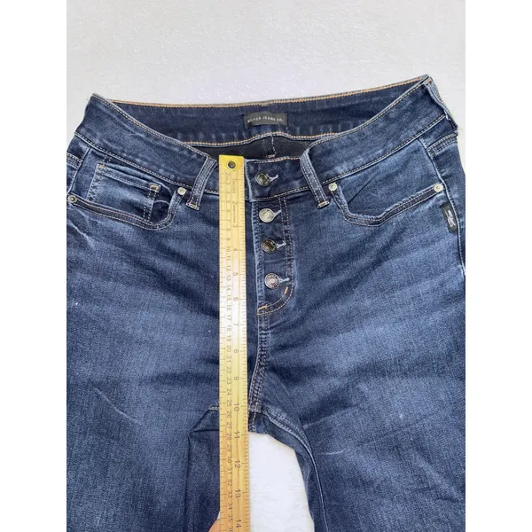 Silver Jeans Co Women's Suki Mid Rise Slim Boot Jeans Blue Dark Wash Size 31 - Image 9