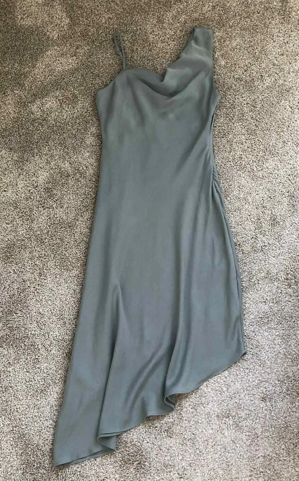 Lulus Sage Green Asymmetrical Midi Dress - Image 3