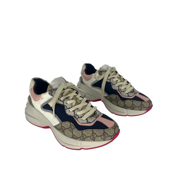 Gucci GG Rhyton Sneakers GG Supreme Canvas Pink Blue Size‎ 38 - Image 2