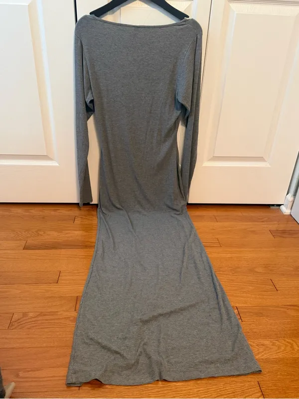 Skims Soft Lounge Long Sleeve Dress in Heather Gray - Image 3