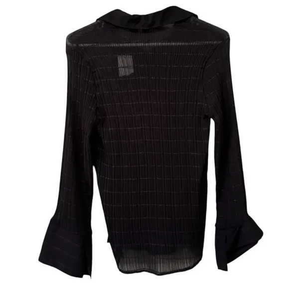 Serenade Women Sz Large Button Down Shirt Crinkle Stretch Black Office Chic NWT - Image 2