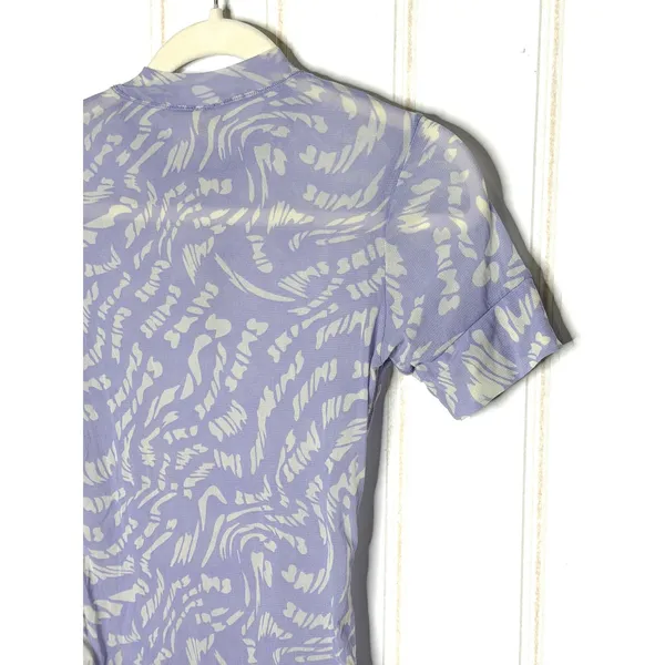 SKIMS Summer Mesh T-Shirt Bodysuit Lilac Swirl Logo Print Mock Neck NWT L - Image 7