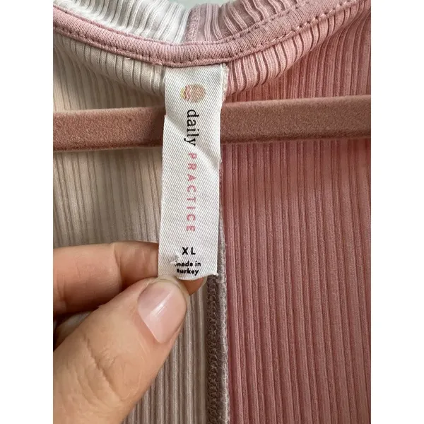 Daily Practice Anthropologie Pink Cream Color Block Ribbed Robe Duster XL - Image 5