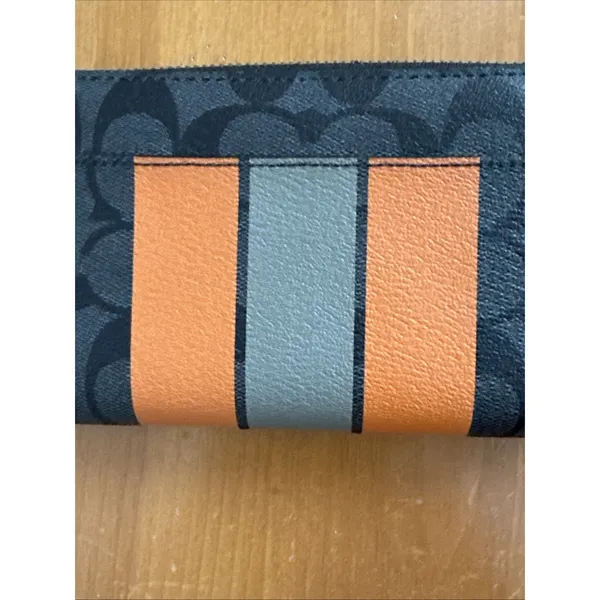 Coach Signature Accordion Zip‎ Around Wallet Charcoal Orange Large Striped NWT - Image 3