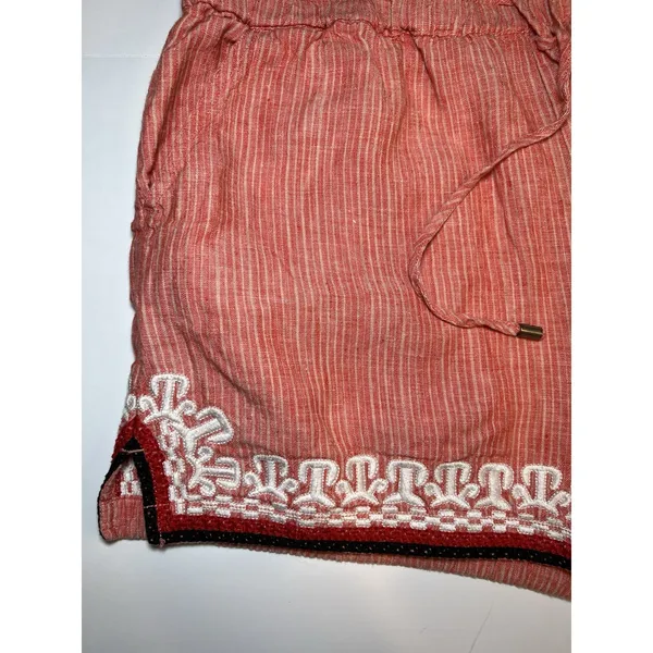 Anthropologie Beachcomber Embroidered Striped Linen Shorts Size M Drawstring - Image 4