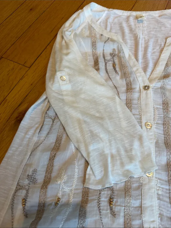 TINY BY ANTHROPOLOGIE Cotton/Silk Embroidered 3/4 Sleeve Top Small - C69-034 - Image 6