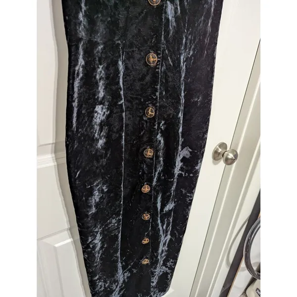 Vintage Y2K Black Velvet Lace Button Down Midi Dress Sleeveless Layering Goth XS - Image 3