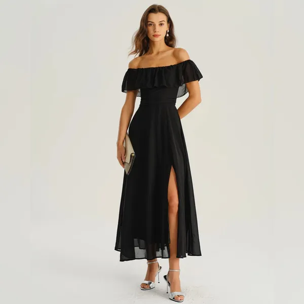 Rihoas Black Off The Shoulder A-Line Maxi Dress - Image 4
