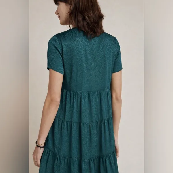 Anthropologie Maeve Tania Sacha Jacquard Tiered Tunic Dress‎ Dark Teal Green XS - Image 2