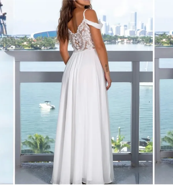 Soiéblu NWOT Off-Shoulder Wedding Dress with Thigh Slit size M - Image 2