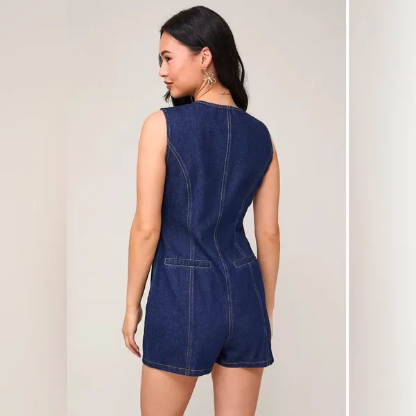 Le Lis Dark Blue Denim Romper - Image 2