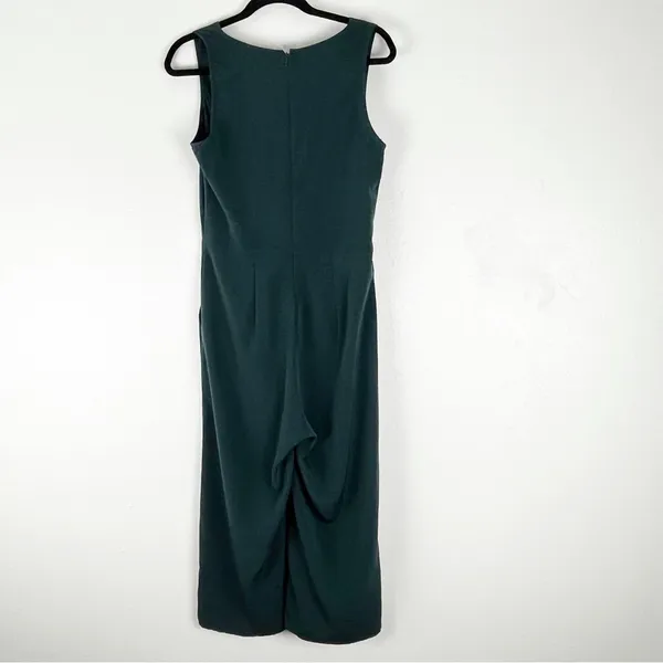 LULUS Emerald Green Knot Front V-Neck Side Pockets Flare Legs Jumpsuit Medium - Image 2