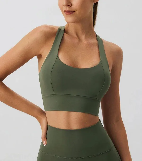 Berlook Army Green Cross Back Sports Bra - Image 3