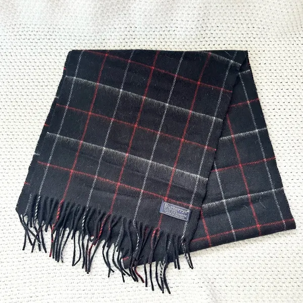 Burberry Vintage Blue Red White Nova Check Plaid Grid Cashmere Long Fringe Scarf - Image 5