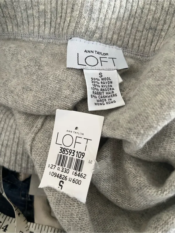 NWT Y2K Loft Wool Cashmere Blend Knit Gray Wide Leg Pants Small Drawstring - Image 6