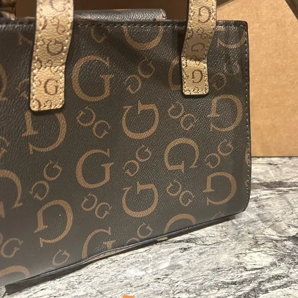 Guess Brown Mini Monogram Bag - Image 4