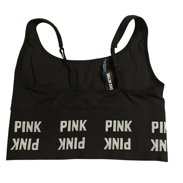 Victorias Secret Sz Medium Sports Bra Seamless Lightly Lined Black PINK Active - Image 3