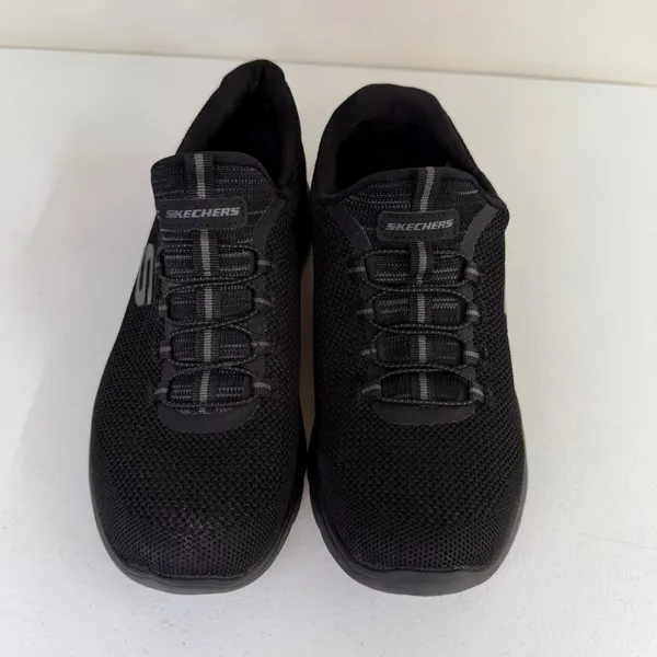 Skechers women's solid black pull on memory‎ foam sneakers work shoes active 8 - Image 2