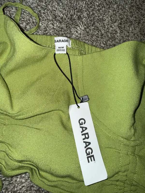 Garage Lime Green Corset-Style Ruched Tie-Front Crop Top - Image 2