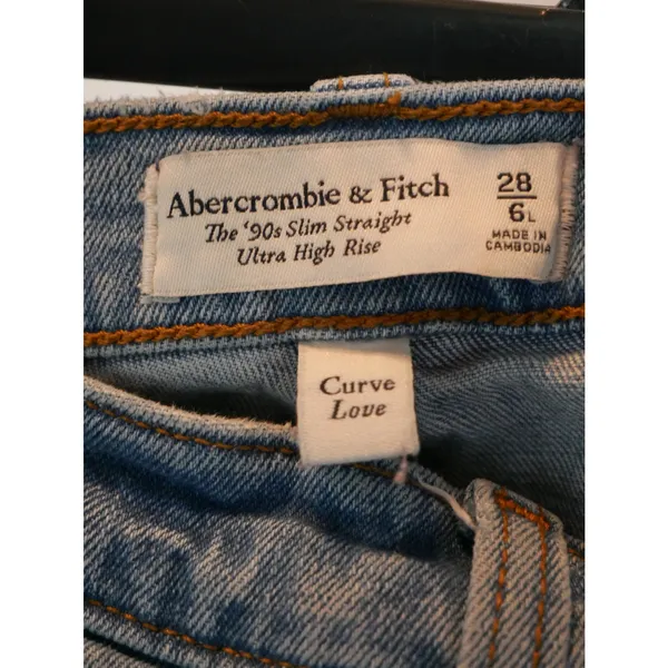 Abercrombie 90s Slim Straight Ultra High Rise Jeans 28W/6L Long Length - Image 3