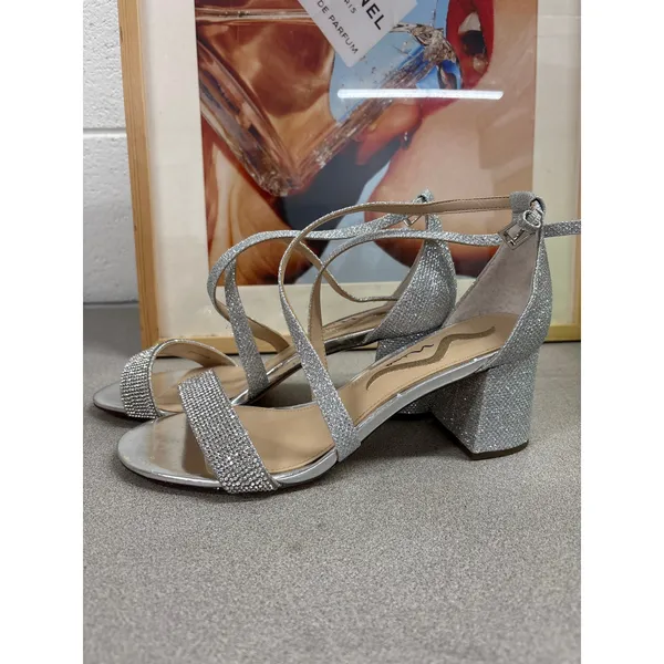 Nina Sz 7.5 Neville Silver Rhinestone Embellished Block Heel Dress Sandals - Image 5