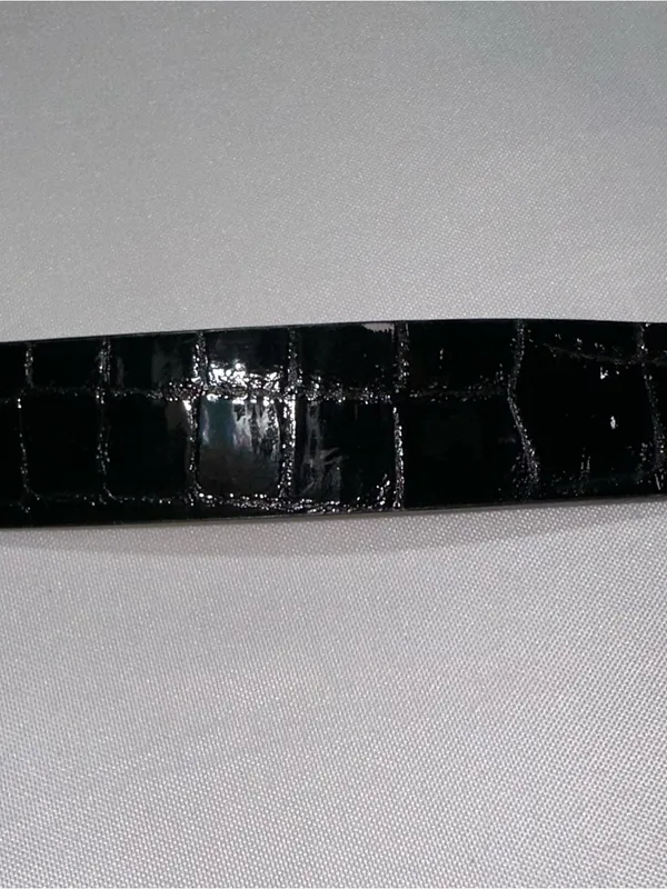 Women's Michael Kors Crocodile Black Belt Silver Rectangle Buckle Sz Small 34in - Image 3