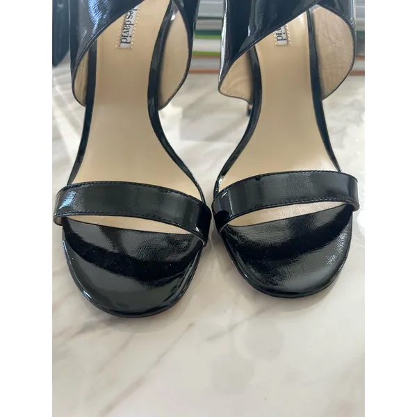 Charles David Black Patent Leather Strappy Stiletto Heel Minimalist Formal - Image 4