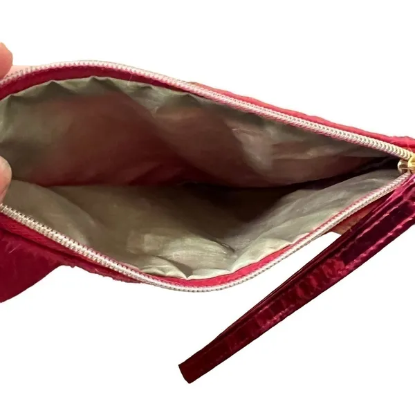 Ipsy Small Cosmetic Bag Bright Pink Gold Zipper Textured Hair FLAWED‎ 7"x4.5" - Image 8