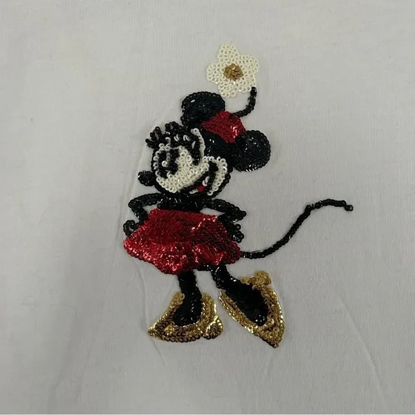 🦋 Disney White Minnie Mouse Sequin Short Sleeve T-Shirt Youth Large Size Medium - Image 4