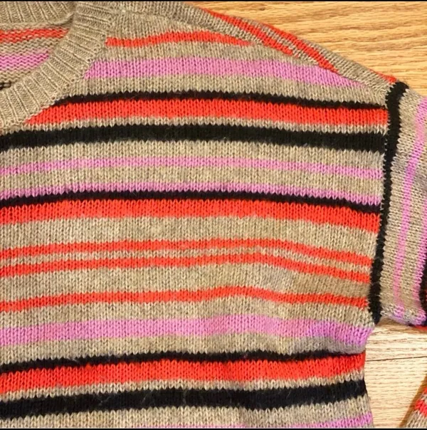 Lucky Multicolored Striped Tan Sweater Pink Red XL Relaxed Fit Oversized - Image 3
