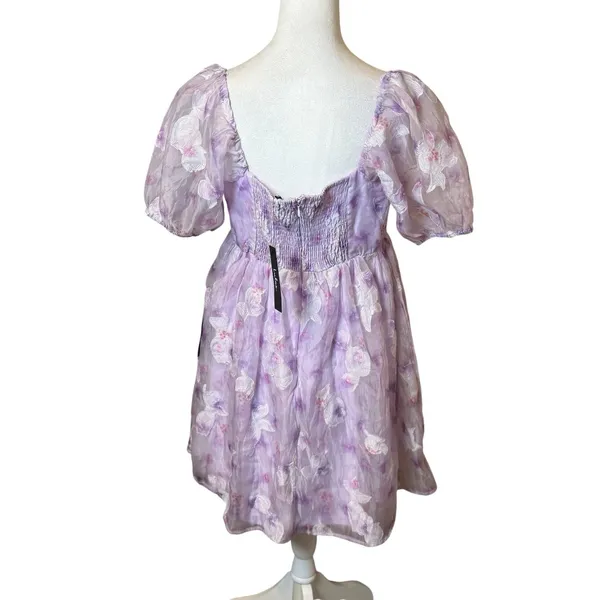 NWT Lulus Darling Behavior Lavender Floral Burnout Puff Sleeve Mini Dress XL‎ - Image 8