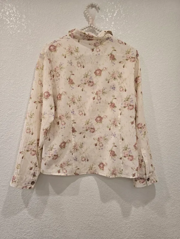 Vintage long-sleeve button-up shirt floral print Cotton XL - Image 2